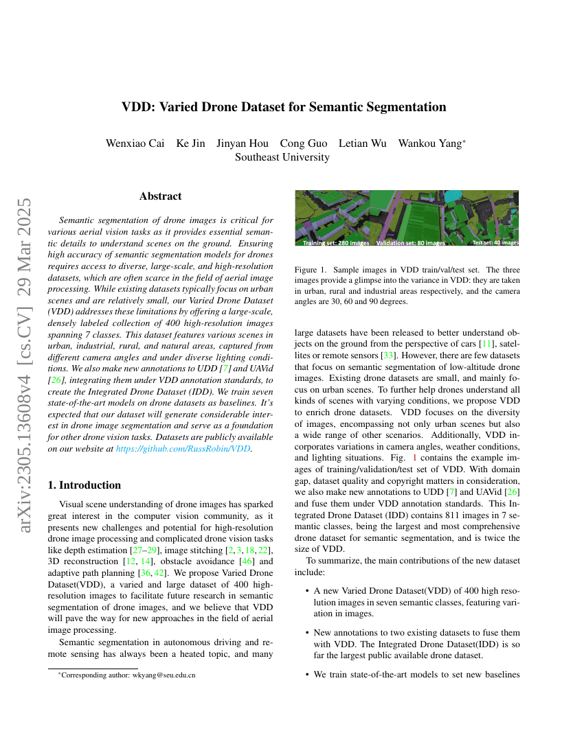 VDD:用于语义分割的多样化无人机数据集