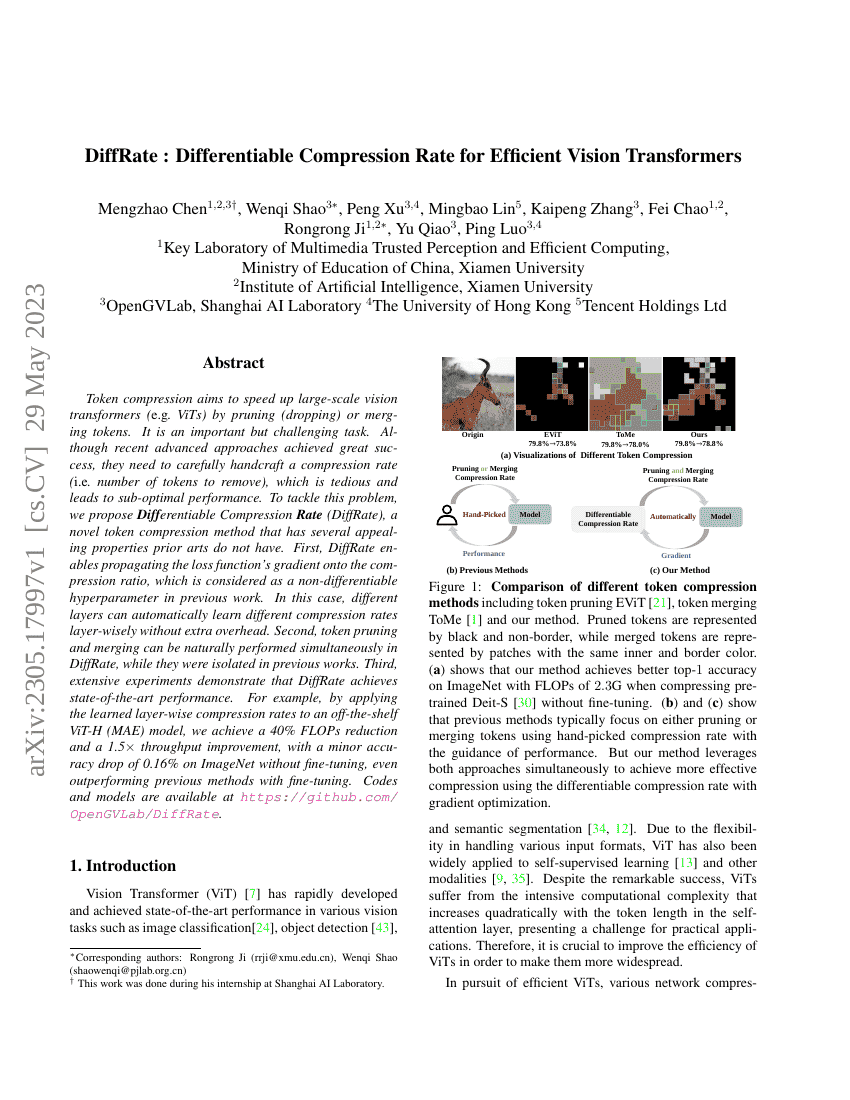 DiffRate:用于高效视觉Transformer的可微压缩率