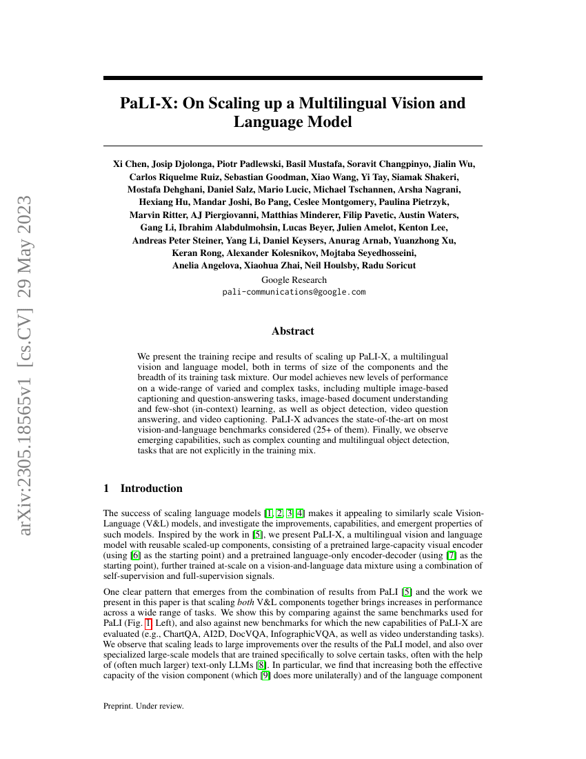 PaLI-X:扩展多语言视觉与语言模型