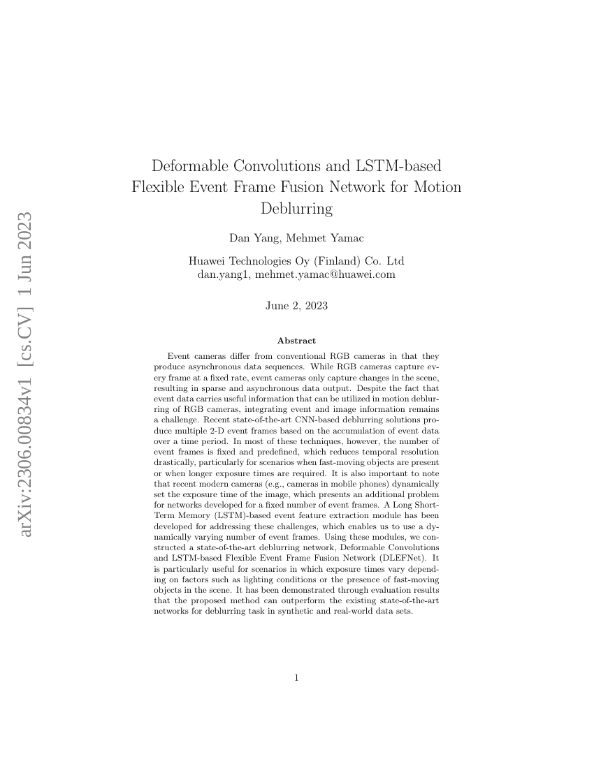 可变形卷积与基于LSTM的灵活事件帧融合网络用于运动去模糊
