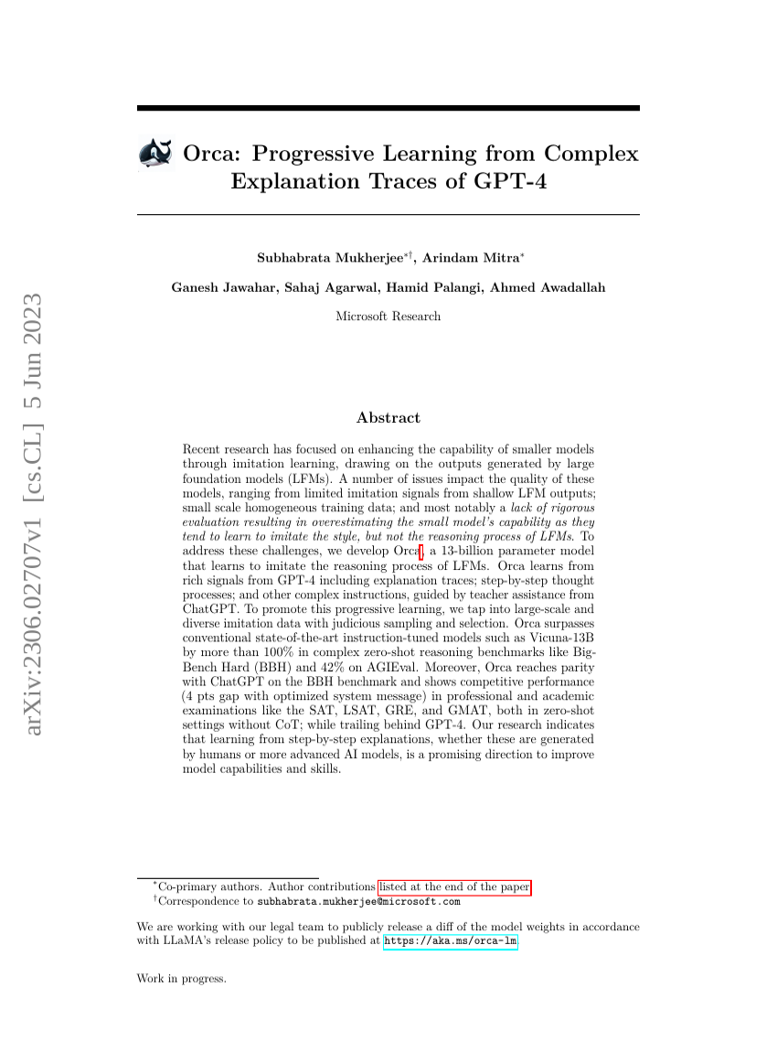 Orca: Progressive Learning from Complex Explanation Traces of GPT-4