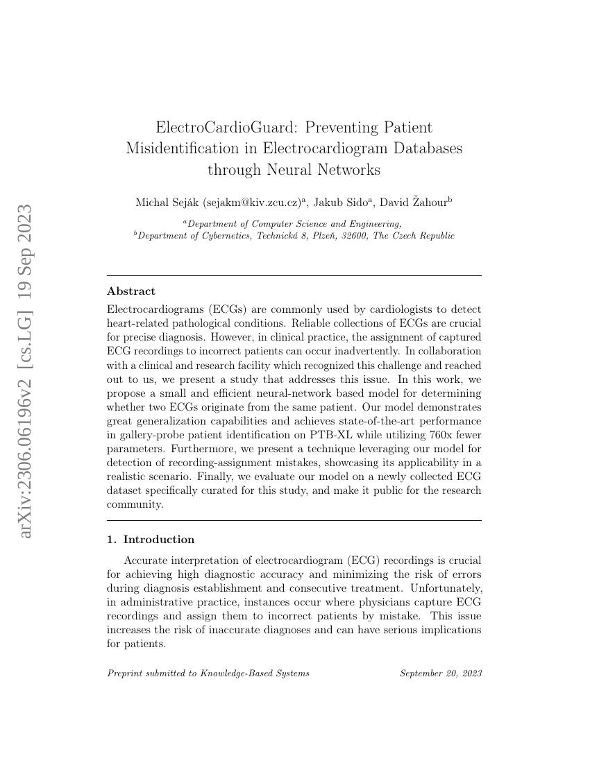 ElectroCardioGuard:通过神经网络防止心电图数据库中的患者误识别