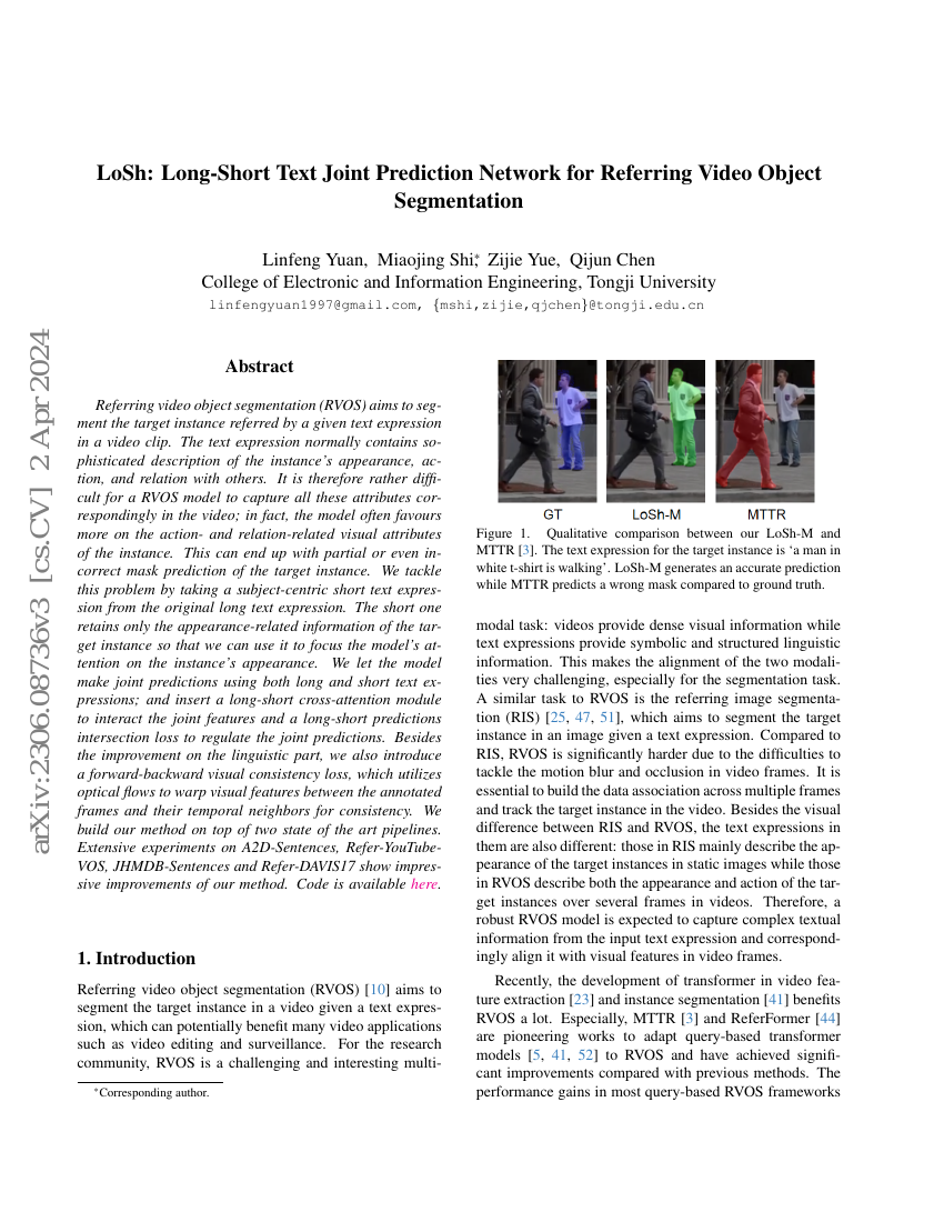 LoSh:用于指代视频目标分割的长短期文本联合预测网络