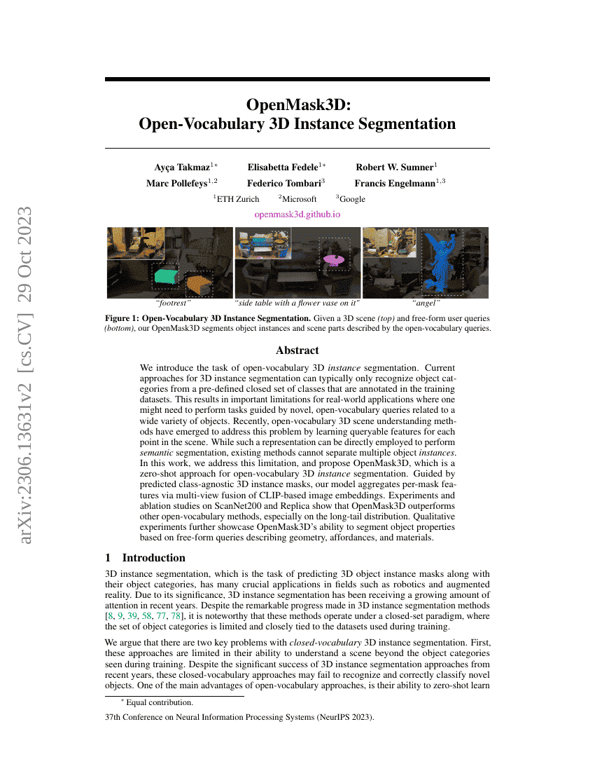 OpenMask3D:开放词汇3D实例分割
