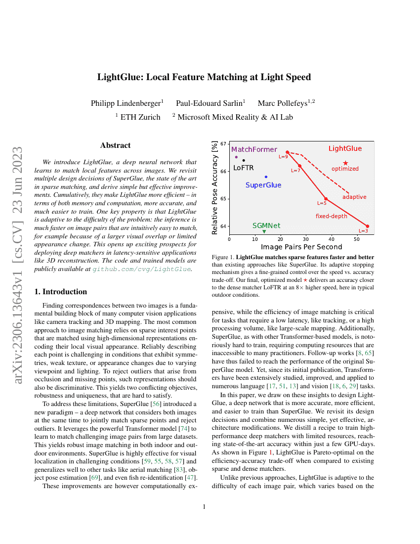 LightGlue: 以光速进行局部特征匹配