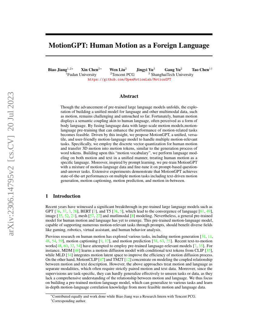MotionGPT:人体运动作为一种外语