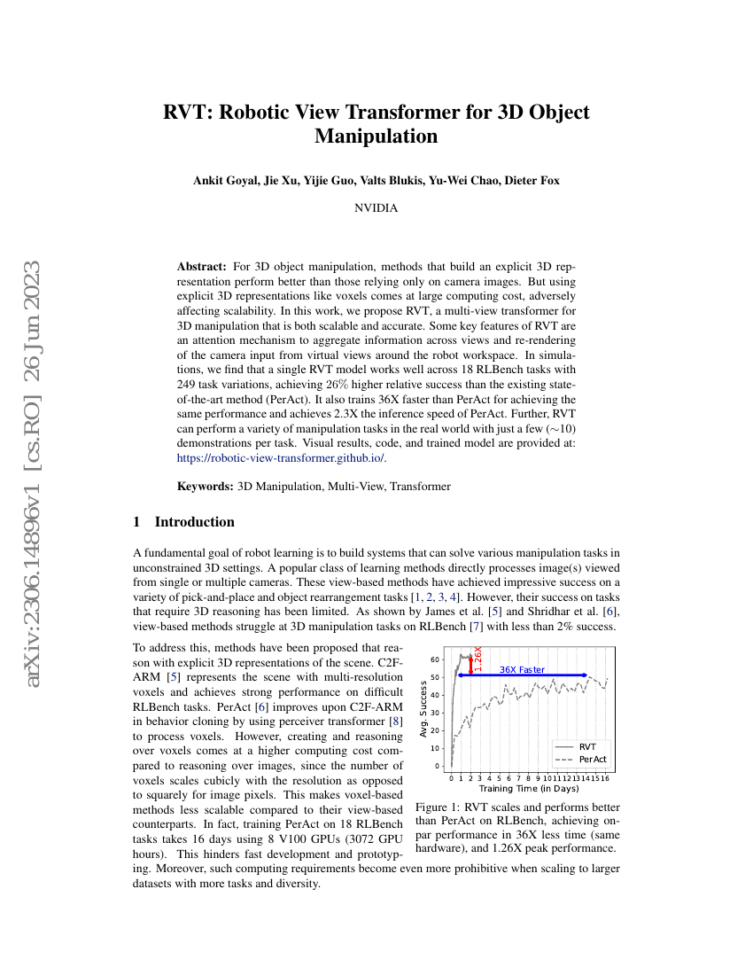 RVT:用于3D物体操作的机器人视角变换器
