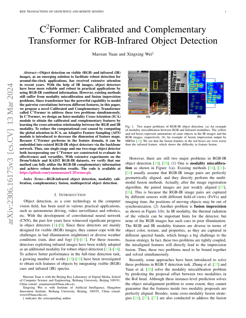 $\mathbf{C}^2$Former:用于可见光-红外目标检测的校准与互补Transformer