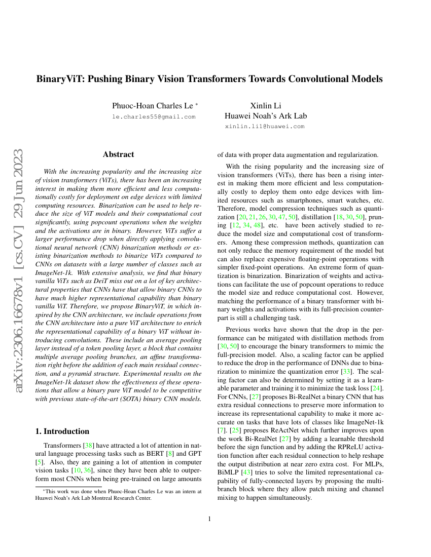BinaryViT:推动二值化视觉Transformer向卷积模型逼近