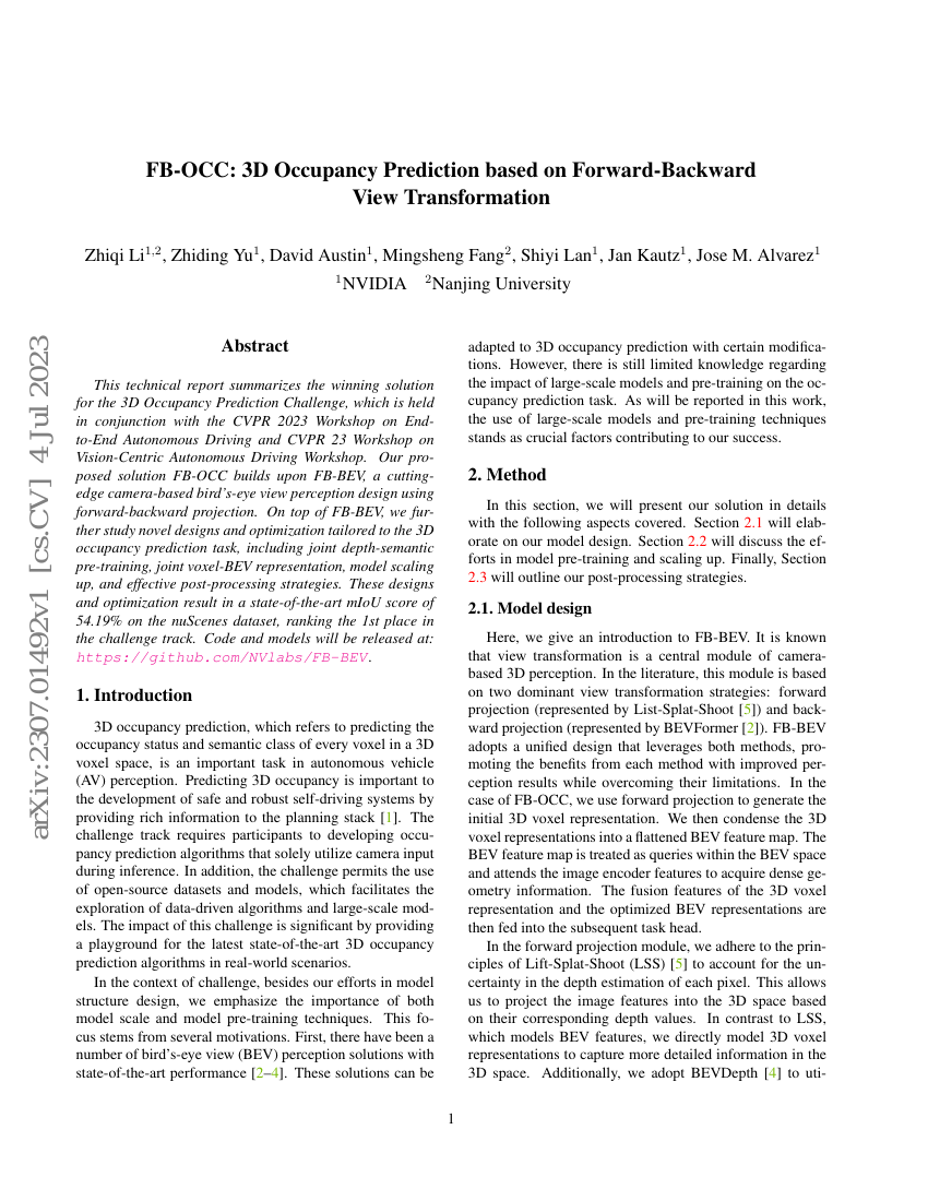 FB-OCC:基于前向-后向视图变换的三维占用预测