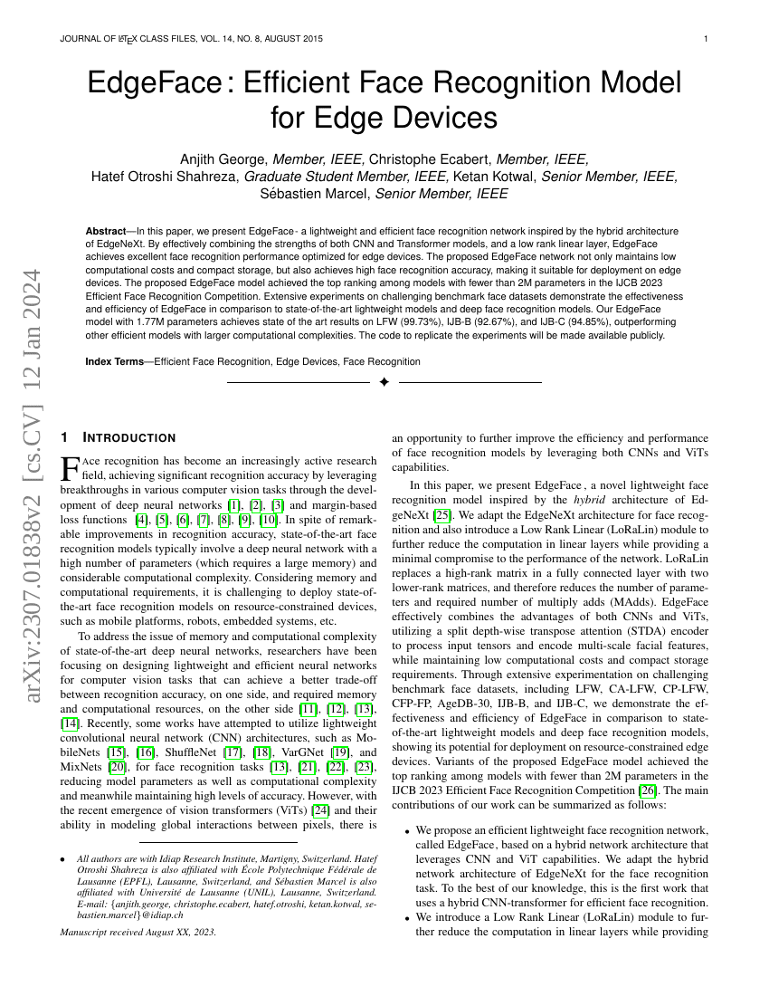 EdgeFace:适用于边缘设备的高效人脸识别模型