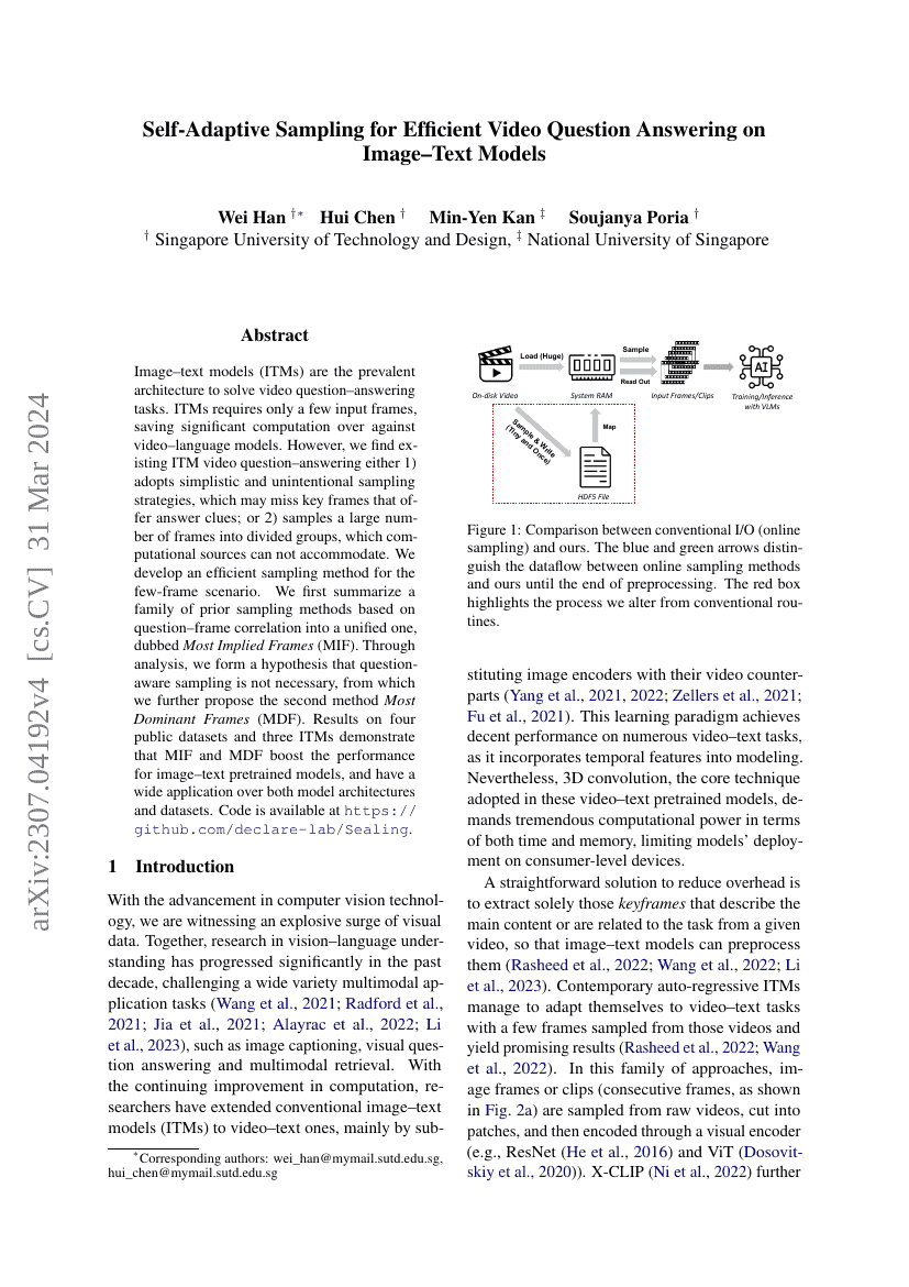 Self-Adaptive Sampling for Efficient Video Question-Answering on Image--Text Models