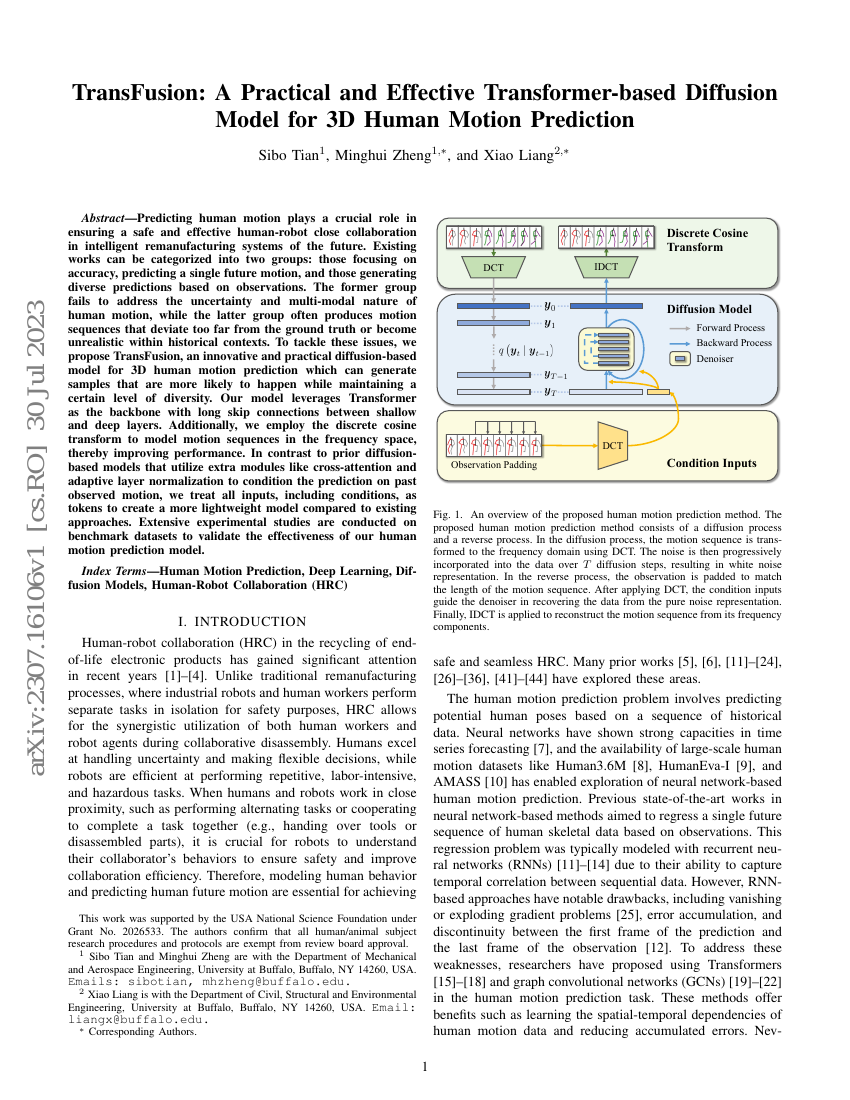 TransFusion:一种实用且高效的基于Transformer的3D人体动作预测扩散模型