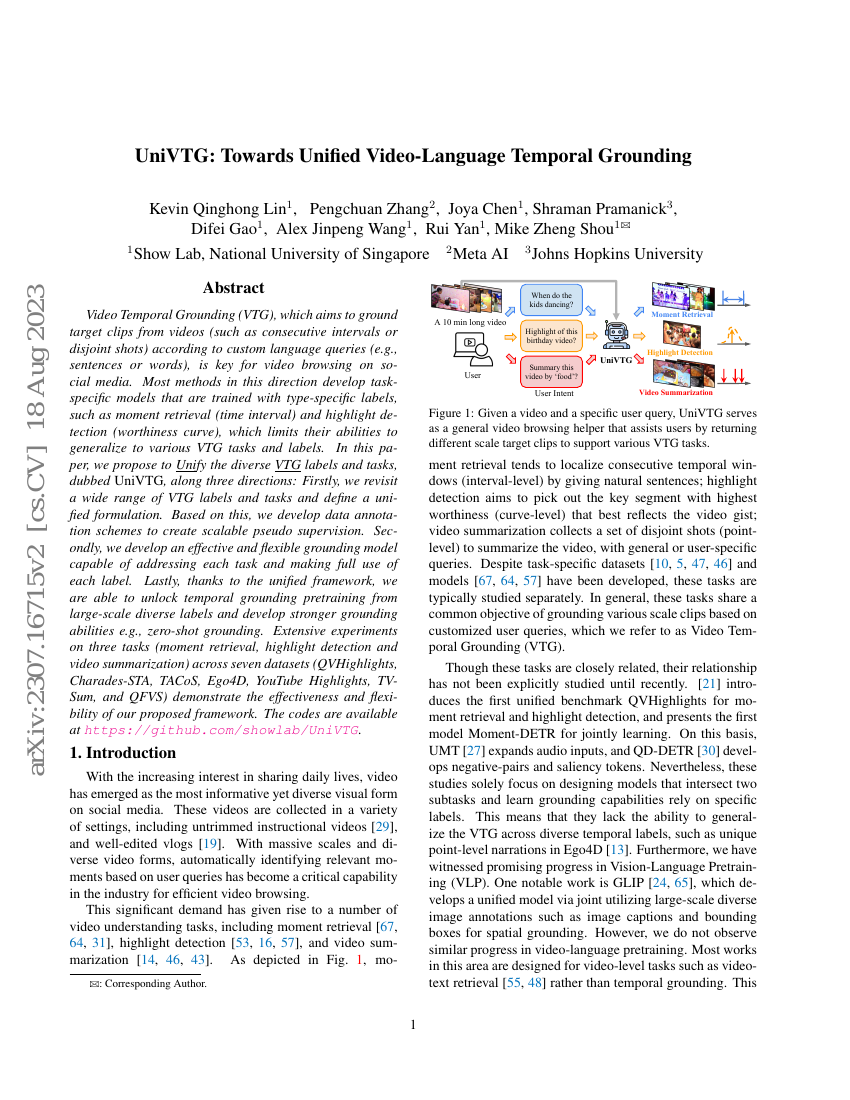 UniVTG:迈向统一的视频-语言时间定位