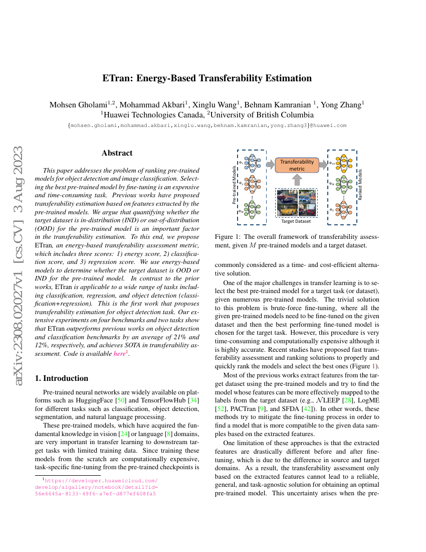 ETran:基于能量的可迁移性估计