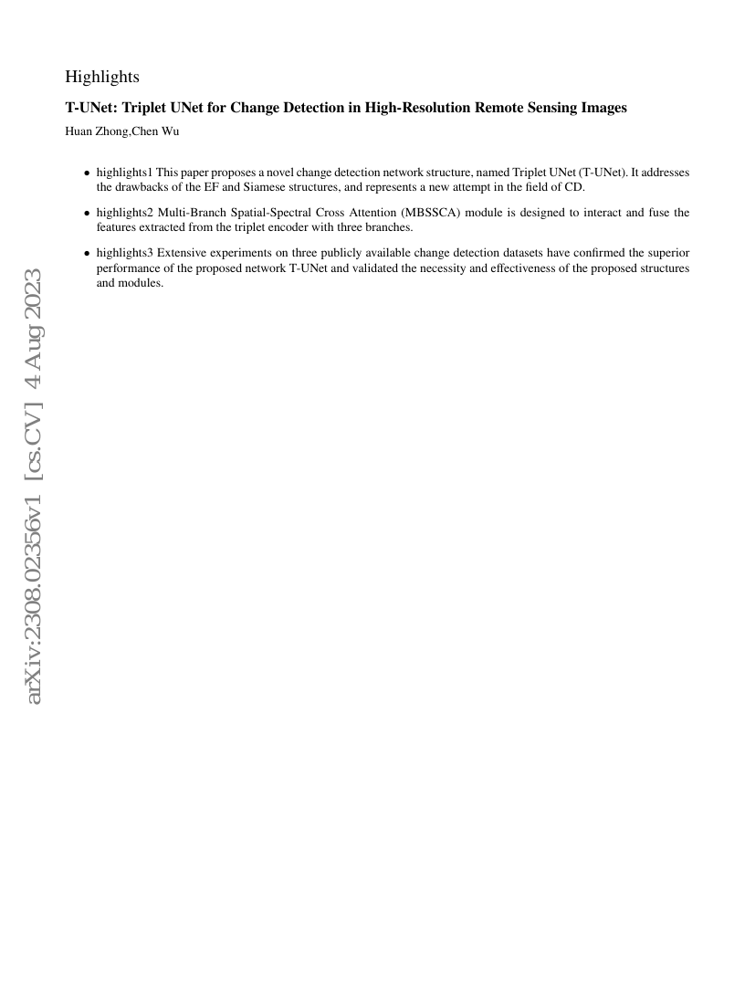 T-UNet:用于高分辨率遥感图像变化检测的三元组UNet