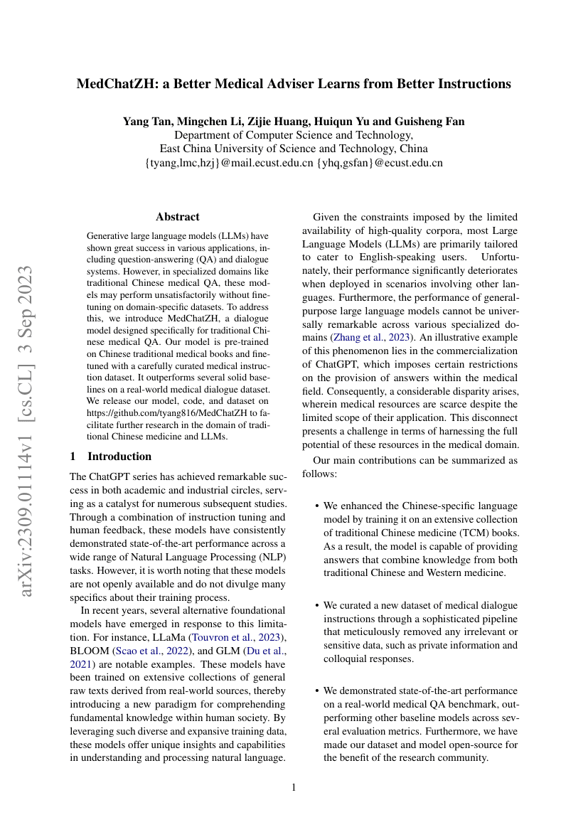 MedChatZH: a Better Medical Adviser Learns from Better Instructions