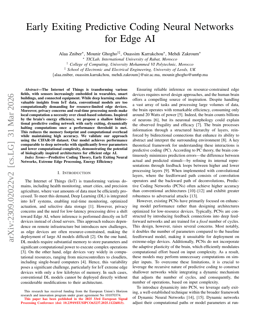 面向边缘智能的早期退出预测编码神经网络