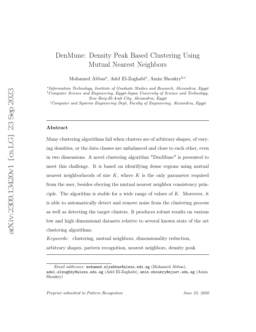 DenMune:基于互最近邻的密度峰值聚类