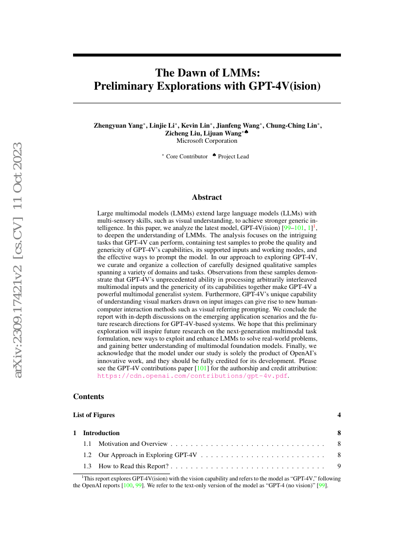 LMMs的曙光:GPT-4V(ision)的初步探索