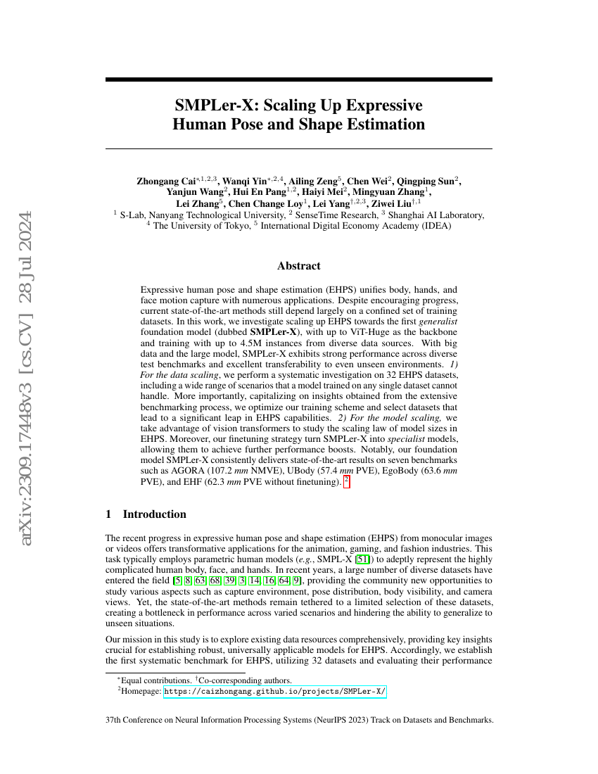 SMPLer-X:扩展表达性人体姿态和形状估计