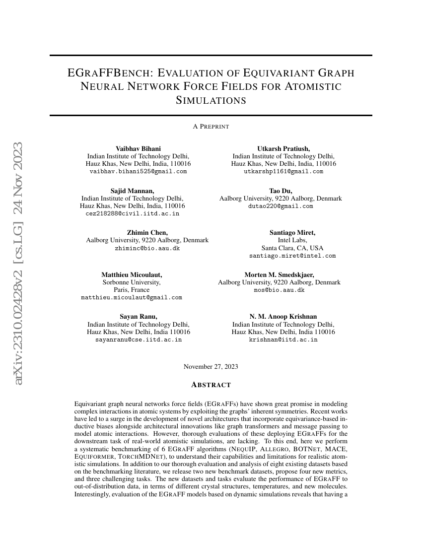 EGraFFBench:等变图神经网络力场在原子模拟中的评估