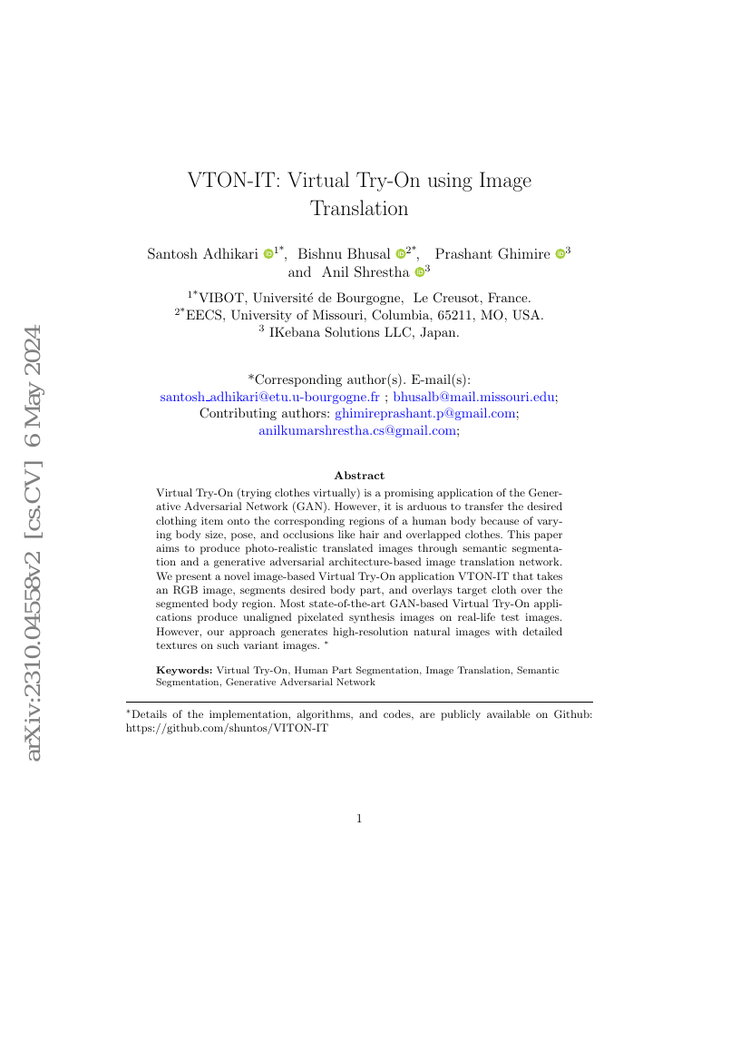 VTON-IT:基于图像翻译的虚拟试穿