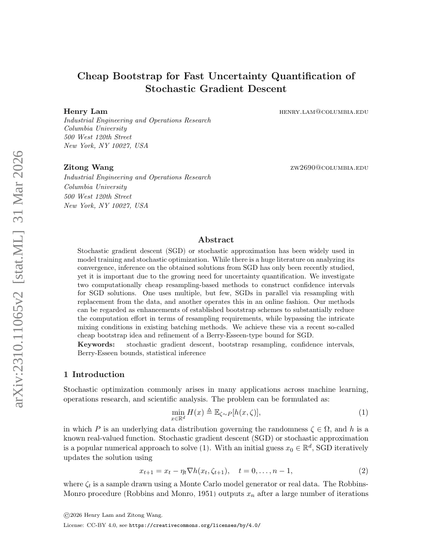用于随机梯度下降快速不确定性量化的廉价 Bootstrap 方法
