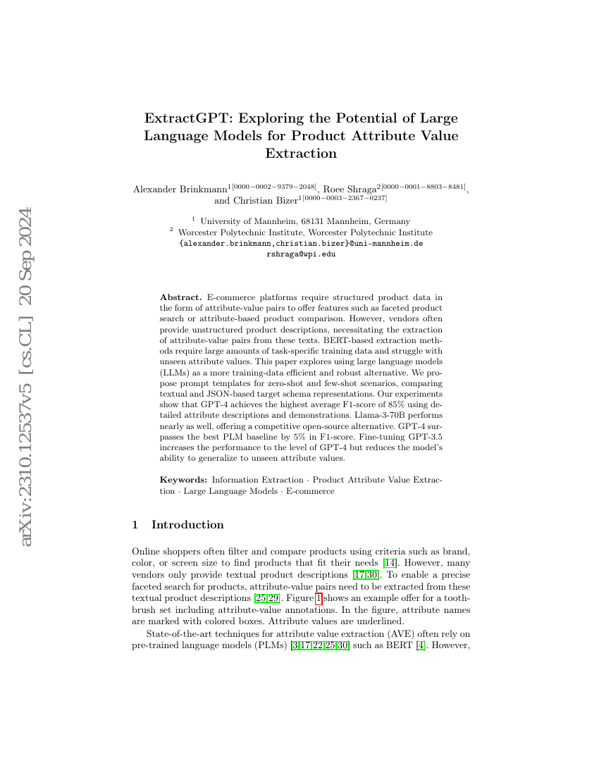 ExtractGPT:探索大型语言模型在产品属性值提取中的潜力