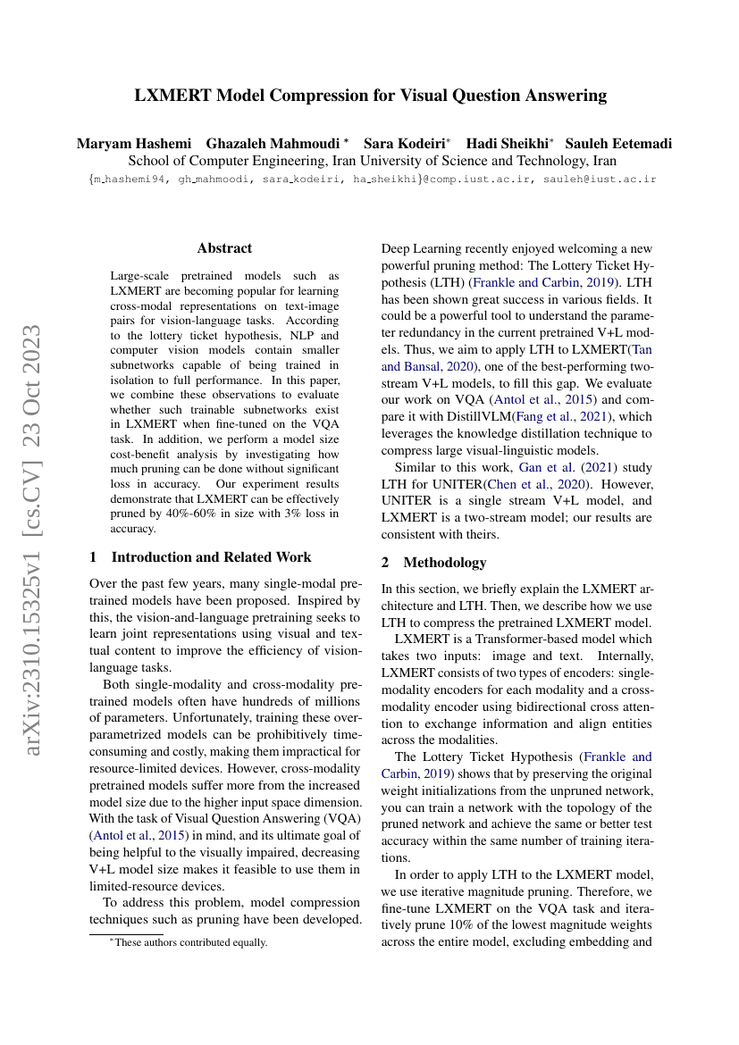 LXMERT 模型压缩用于视觉问答