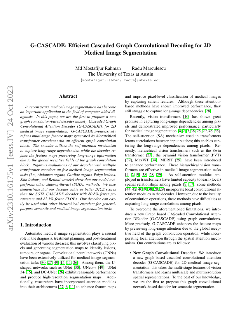 G-CASCADE:用于2D医学图像分割的高效级联图卷积解码器
