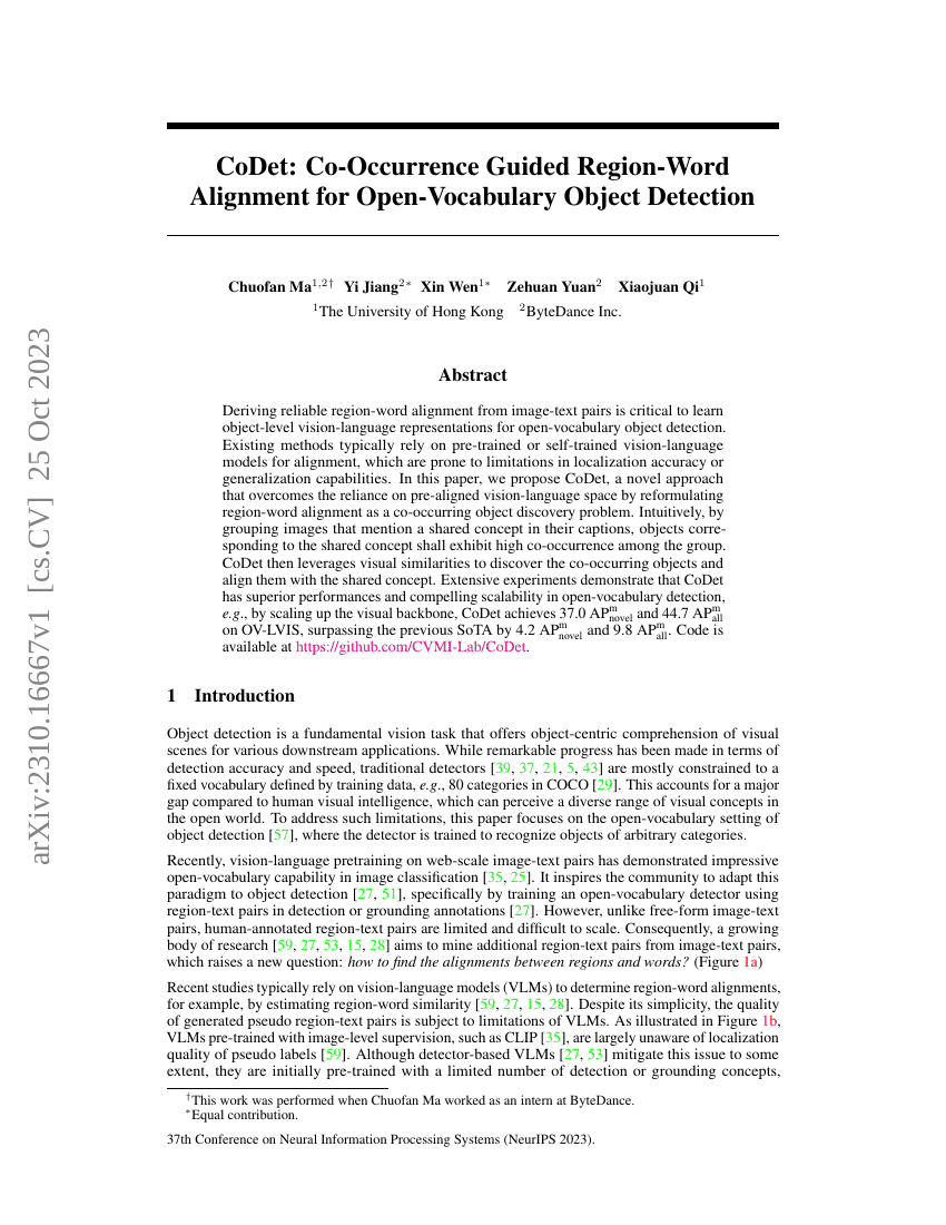 CoDet:共现引导的区域-词汇对齐用于开放词汇对象检测