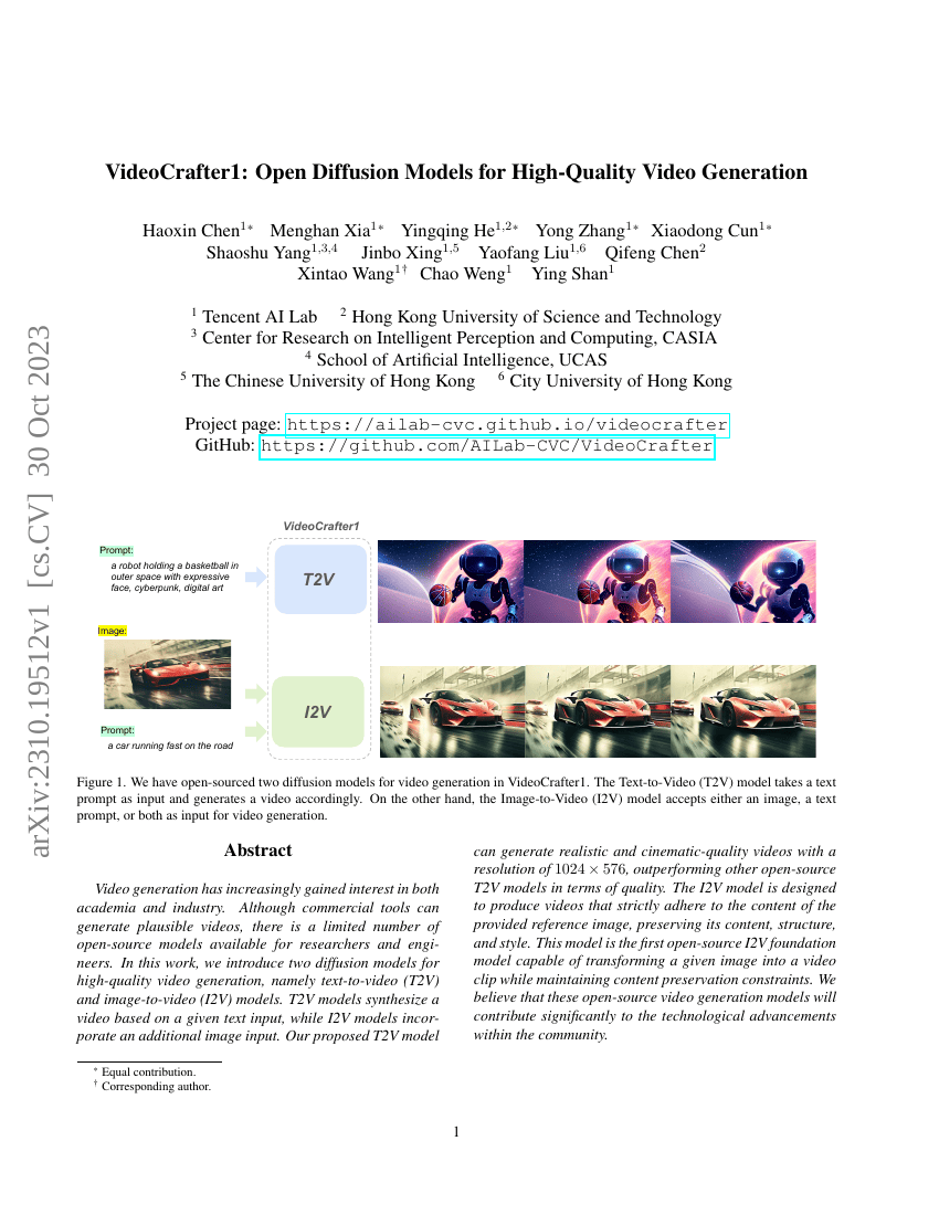 VideoCrafter1:面向高质量视频生成的开放扩散模型