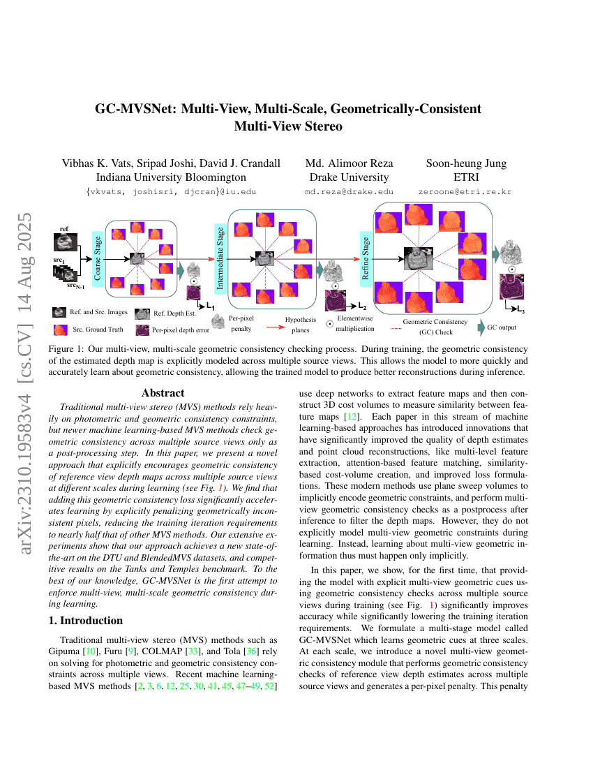 GC-MVSNet:多视图、多尺度、几何一致的多视图立体重建