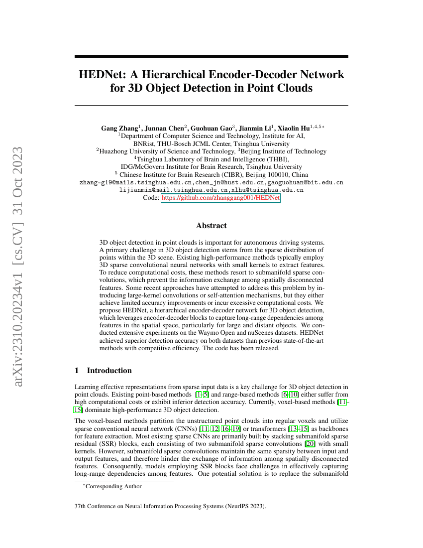 HEDNet:一种用于点云中3D目标检测的分层编码器-解码器网络