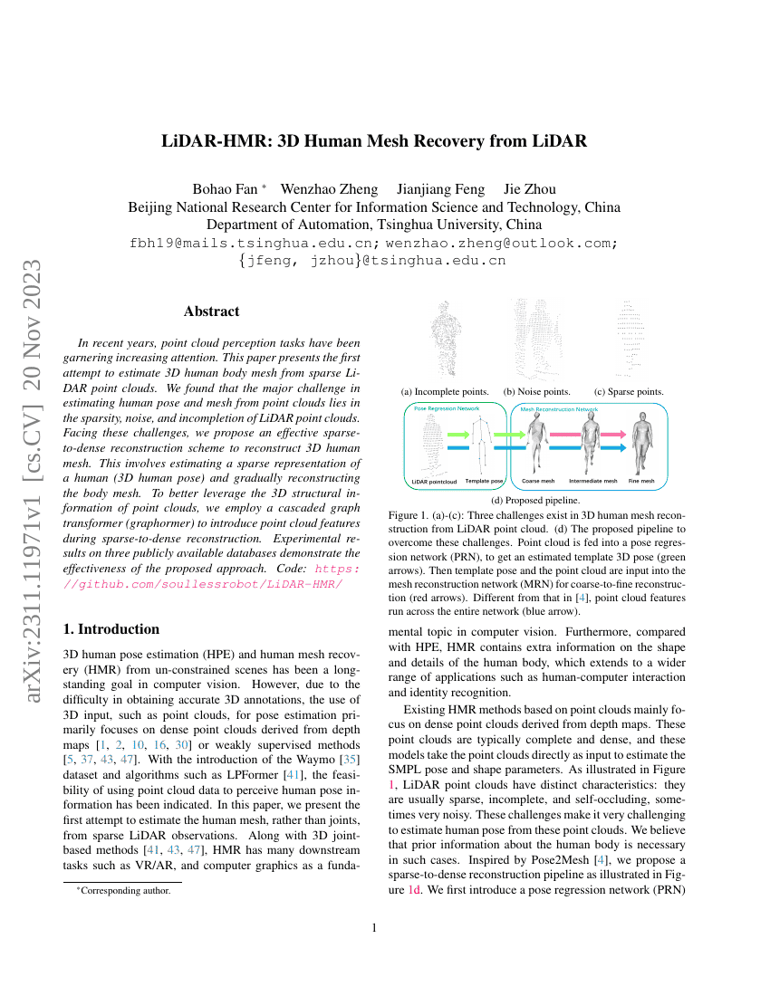 LiDAR-HMR:从LiDAR数据中恢复3D人体网格