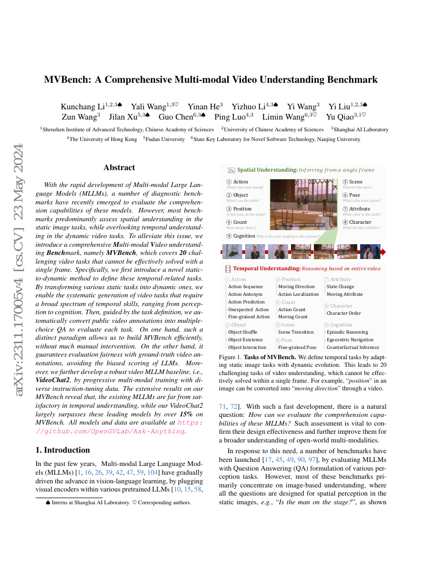 MVBench:一个全面的多模态视频理解基准