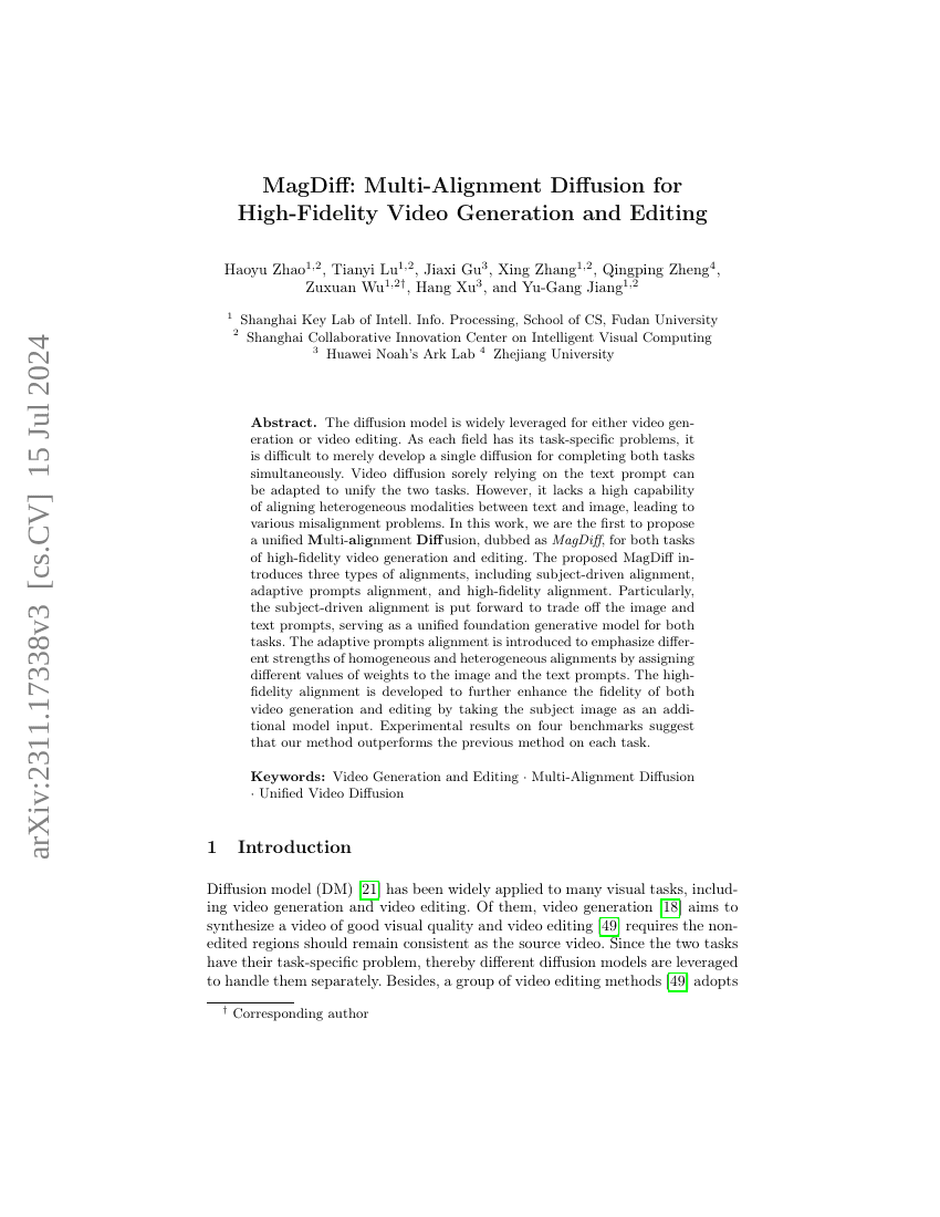 MagDiff:用于高保真视频生成与编辑的多对齐扩散模型