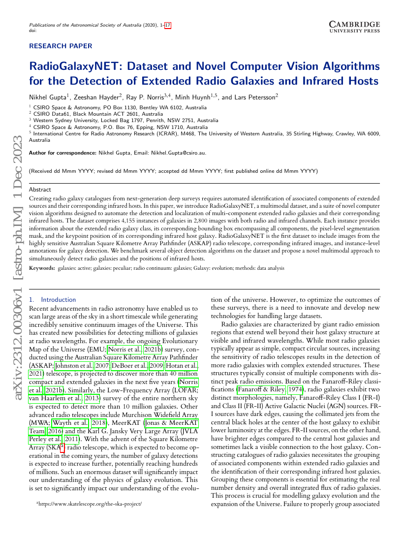 RadioGalaxyNET：用于扩展射电星系及其红外宿主检测的数据集和新型计算机视觉算法