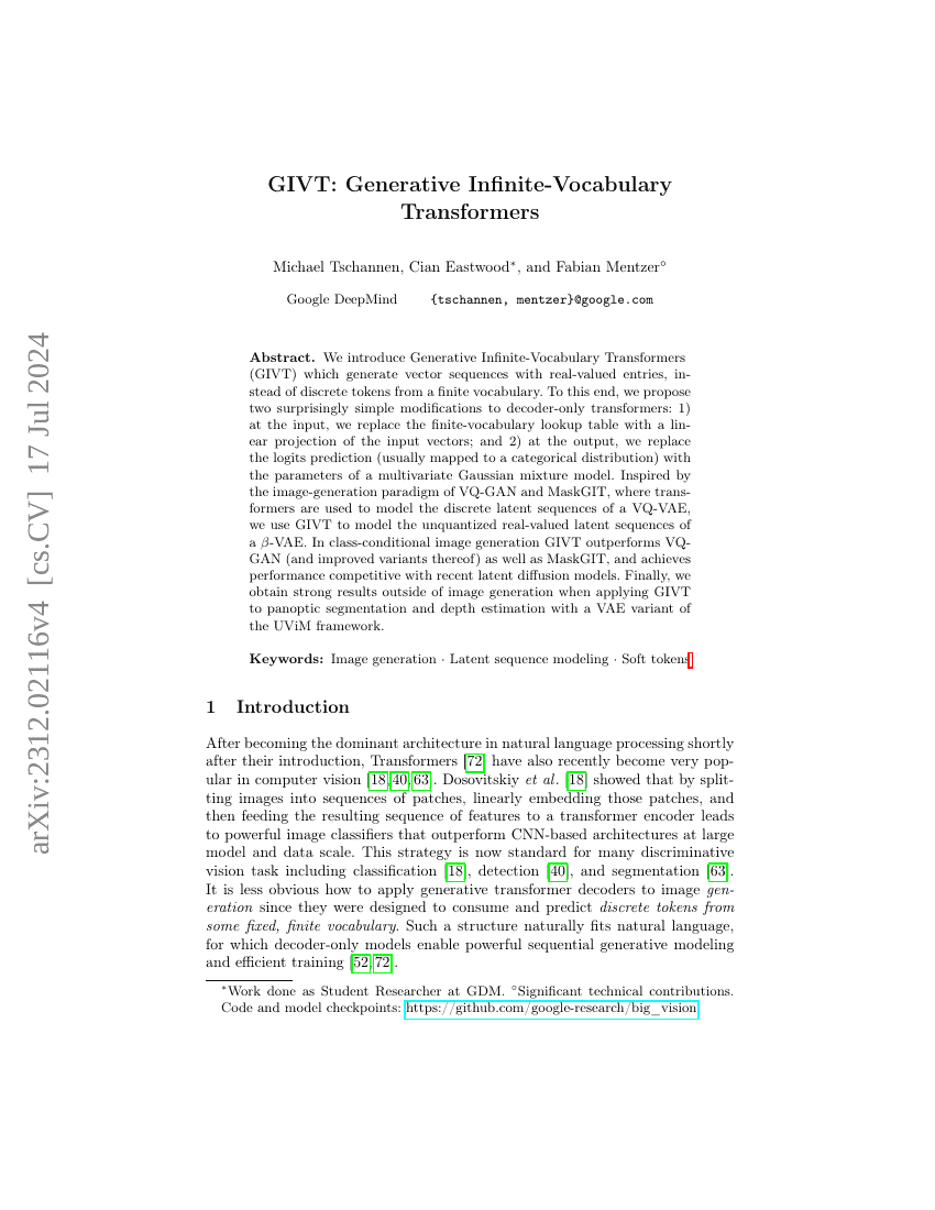 GIVT:生成式无限词汇变换器