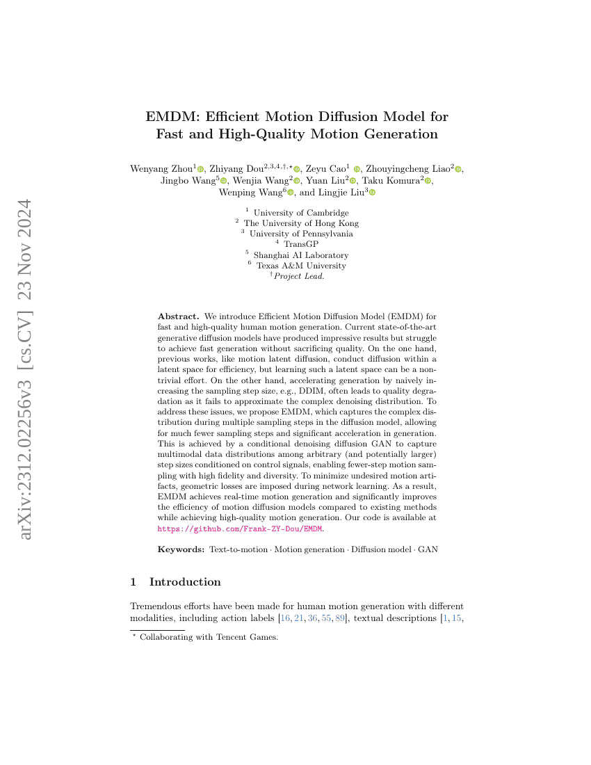 EMDM:高效的运动扩散模型用于快速且高质量的运动生成