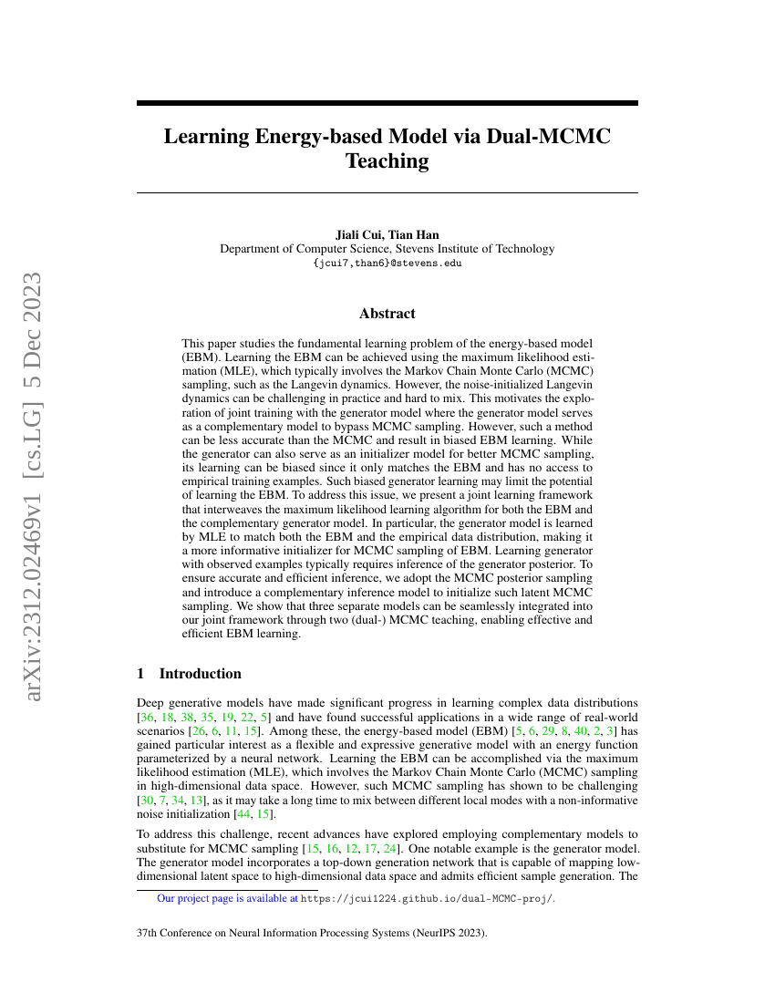 基于双MCMC教学的能源模型学习