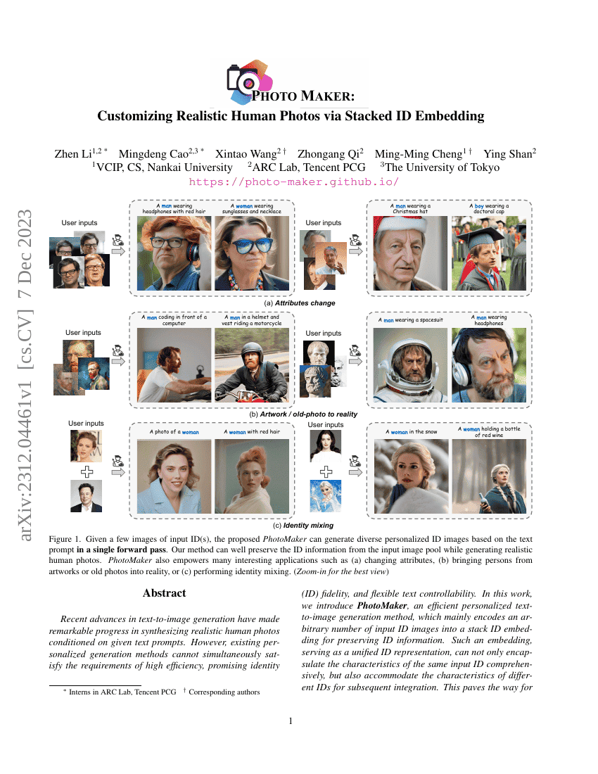 PhotoMaker:通过堆叠ID嵌入定制逼真的人像照片
