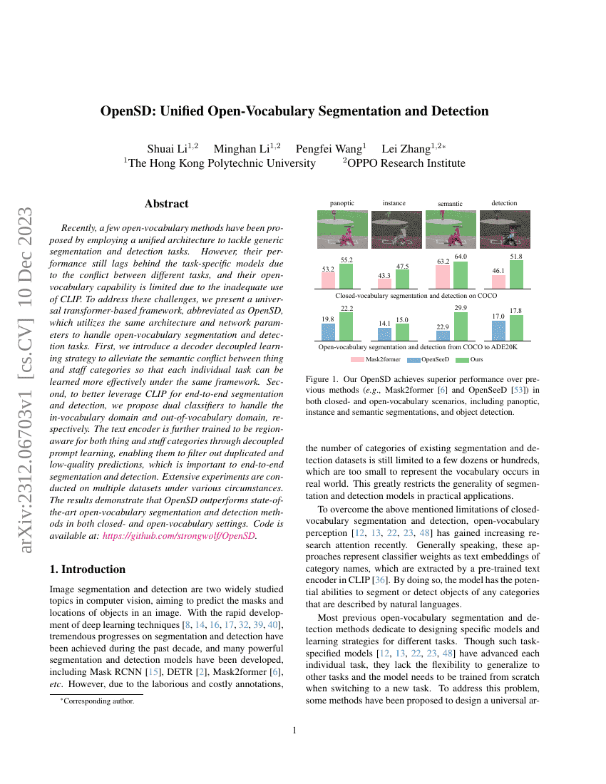 OpenSD:统一的开放词汇分割与检测
