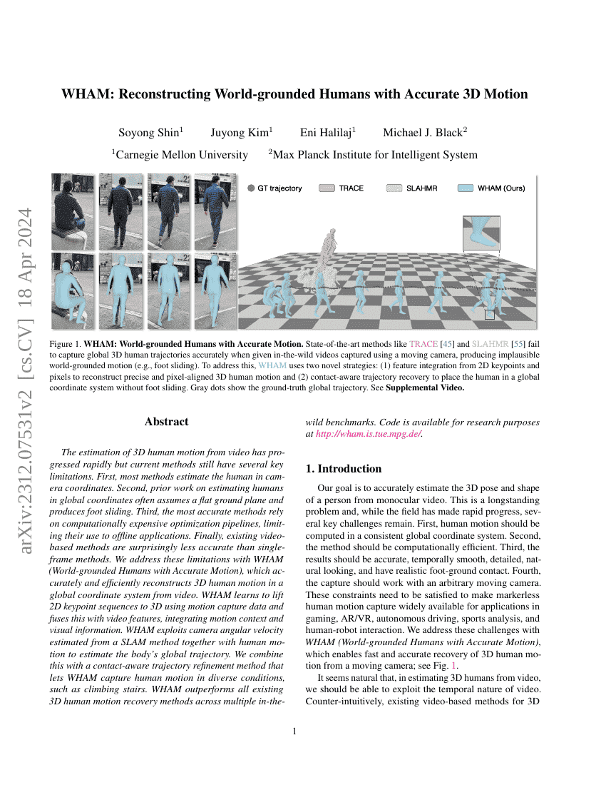 WHAM:基于世界感知的高精度3D动作重建人类