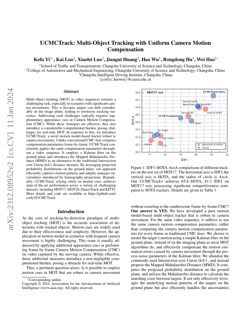 UCMCTrack:具有均匀相机运动补偿的多目标跟踪