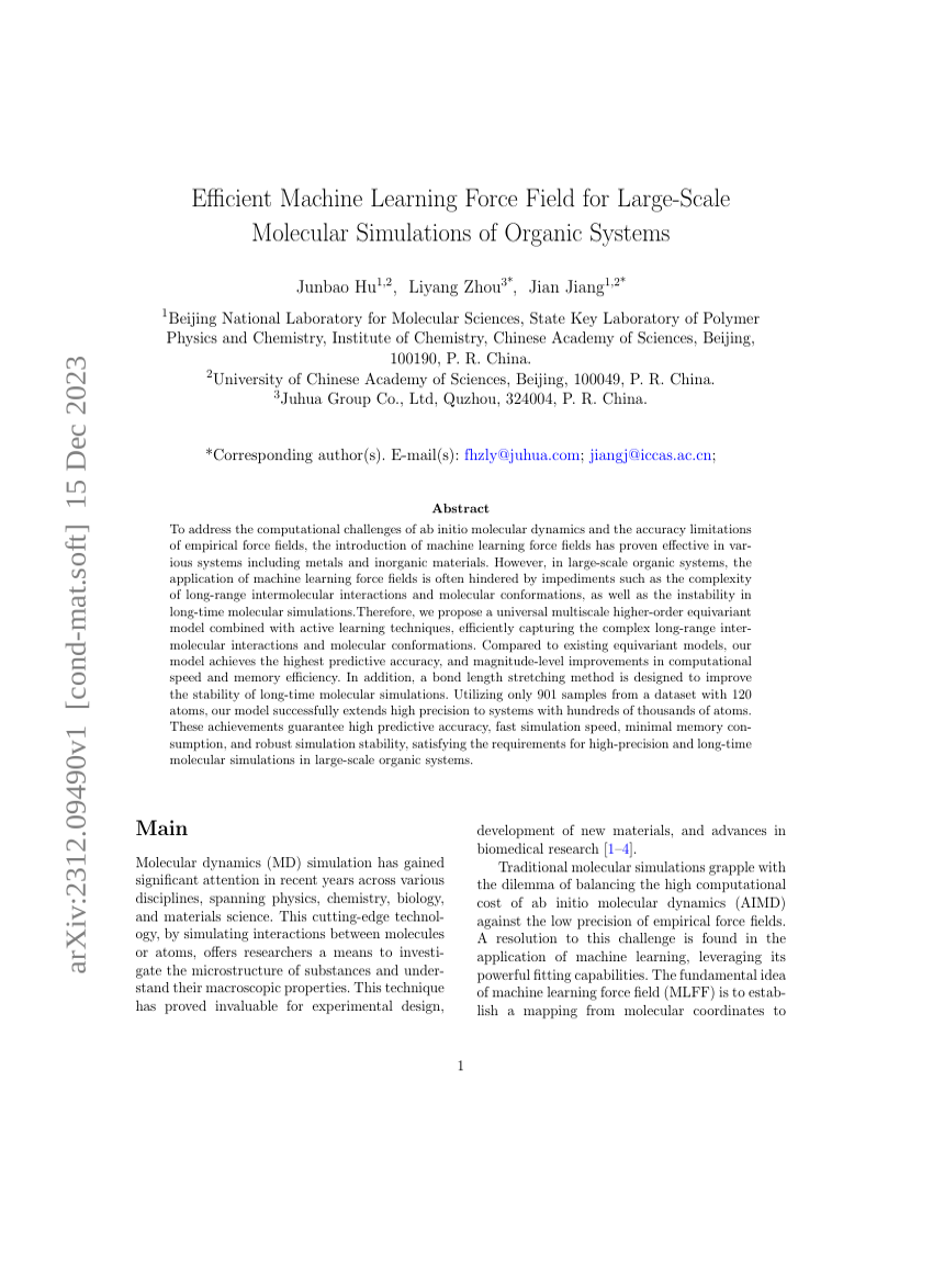 Efficient Machine Learning Force Field for Large-Scale Molecular Simulations of Organic Systems