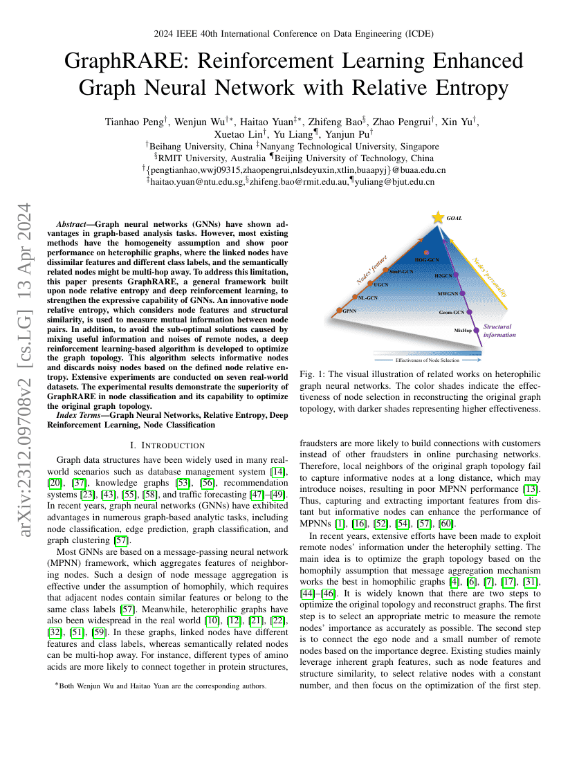 GraphRARE:基于相对熵增强的强化学习图神经网络
