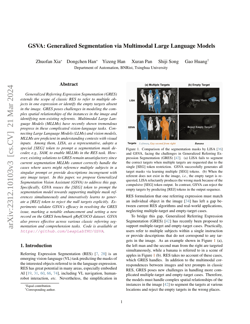 GSVA: Generalized Segmentation via Multimodal Large Language Models