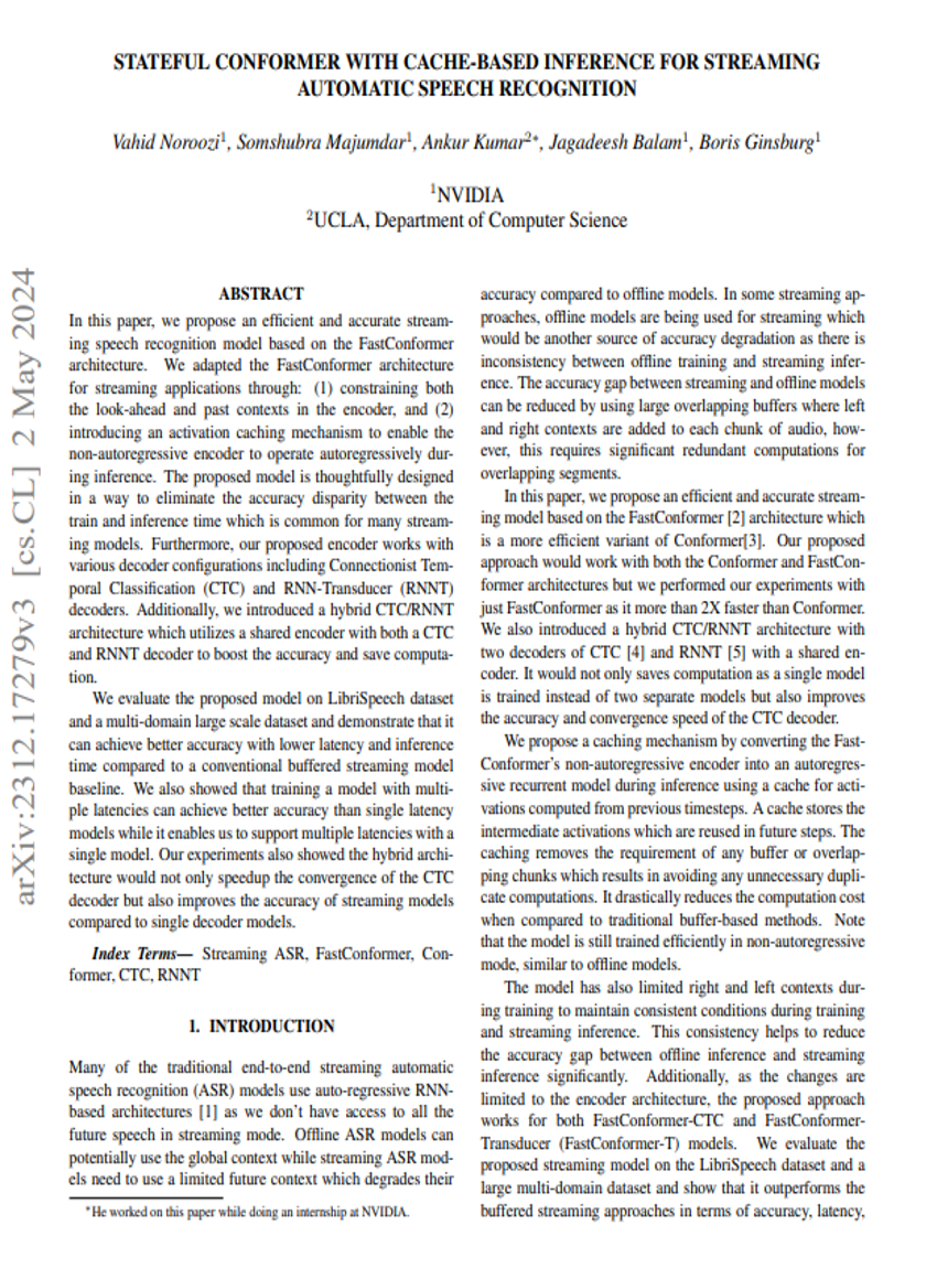 Stateful Conformer with Cache-based Inference for Streaming Automatic Speech Recognition